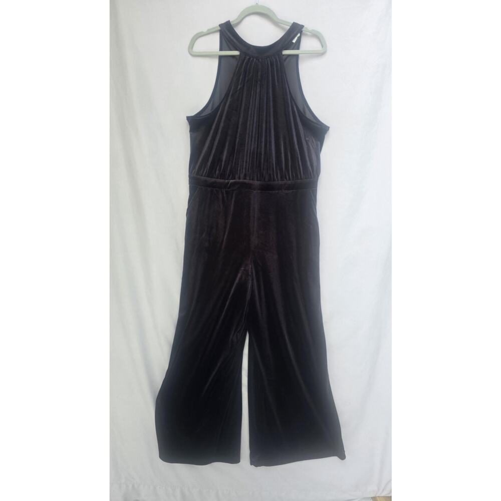 A New Day Jumpsuit Womens Large Black Velvet Halter Wide Leg Pockets Party